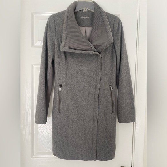 Calvin Klein Angled Twill Wrap Coat